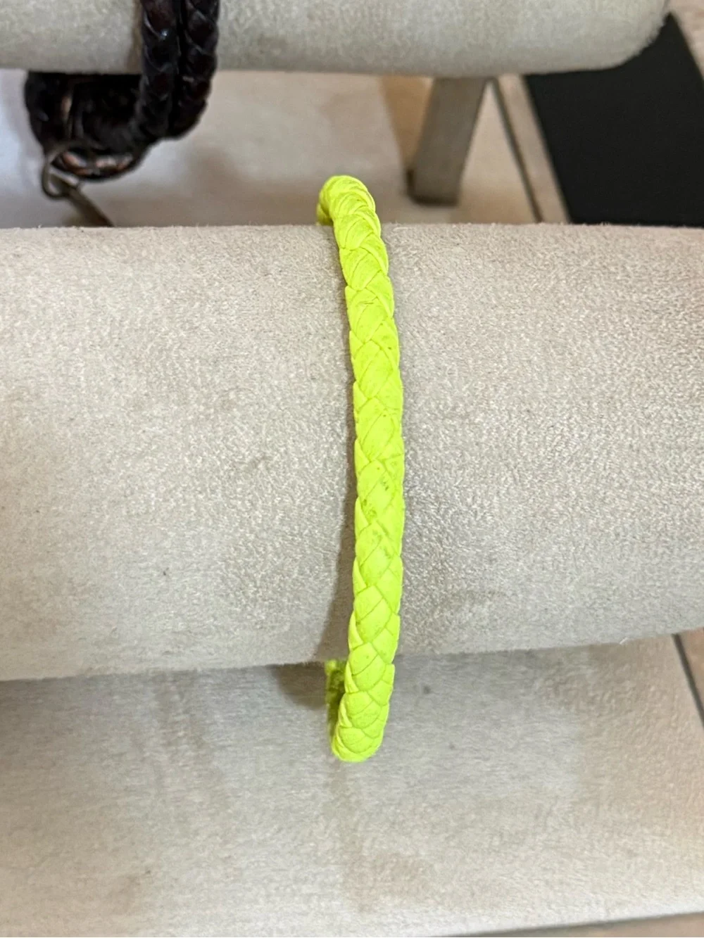 Ferragamo Tennis Ball Yellow Braided Leather Bracelet with Silver Clasp